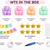 Pastel Rainbow Birthday Decoration Kit Rainbow birthday decoration kit with pastel balloons, star foil balloons, white net curtain, happy birthday banner and party accessories.