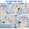 Welcome Baby Boy Decoration Ideas Blue and white welcome baby boy decoration ideas with balloon arch, Welcome Baby banner and party backdrop setups
