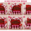 6 Happy Anniversary Decoration Ideas with Pink White Balloons and Love You Foil Balloons Collage of 6 happy anniversary decoration ideas using metallic pink and white balloons, red foil curtain backdrop, black and gold cardstock anniversary banner, pink heart foil balloons, red confetti balloons and love you foil balloons.