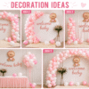 Welcome Baby Girl Decoration Ideas – Pink & White Balloon Designs Welcome baby girl decoration ideas with pink and white balloon arch, Welcome Baby banner and baby girl party backdrop setups