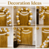 White and Gold Birthday Decoration Ideas with Foil Curtain White and gold birthday decoration ideas with metallic balloons, golden foil curtain backdrop and happy birthday banner for elegant party setup.