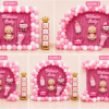 Baby girl welcome decoration ideas with pink and white balloon arch, pink fringe curtain, baby girl foil balloons and welcome baby banner.
