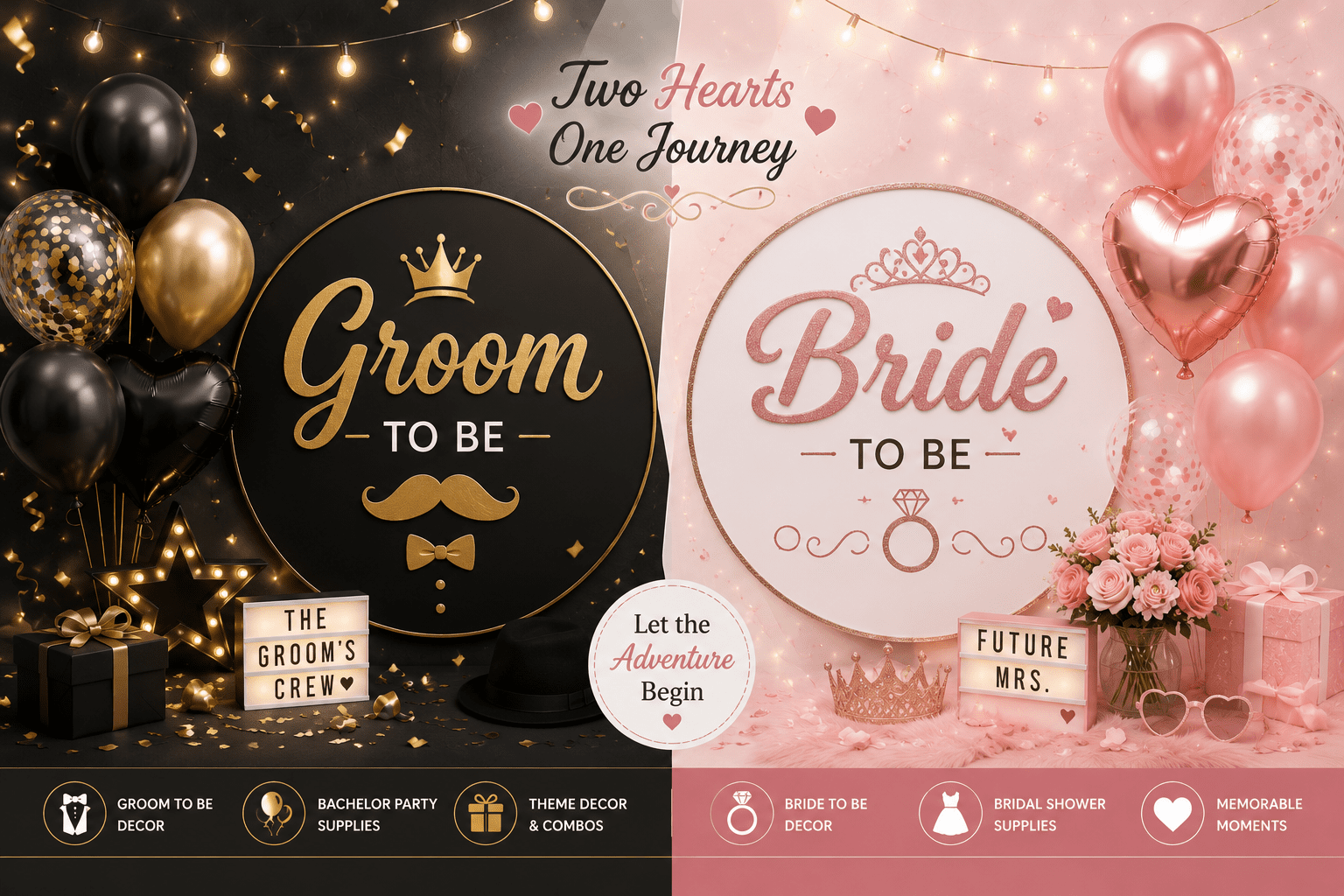 Groom bride to be decoration items for engagement, bridal shower, bachelor party and wedding celebration at home