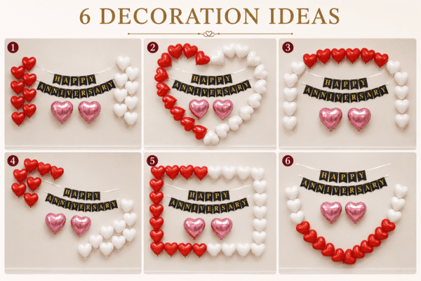 6 Heart Shape Happy Anniversary Decoration Ideas 25 Pcs Happy Anniversary Decoration Kit with Heart Shape Balloons & Pink Heart Foil Balloons